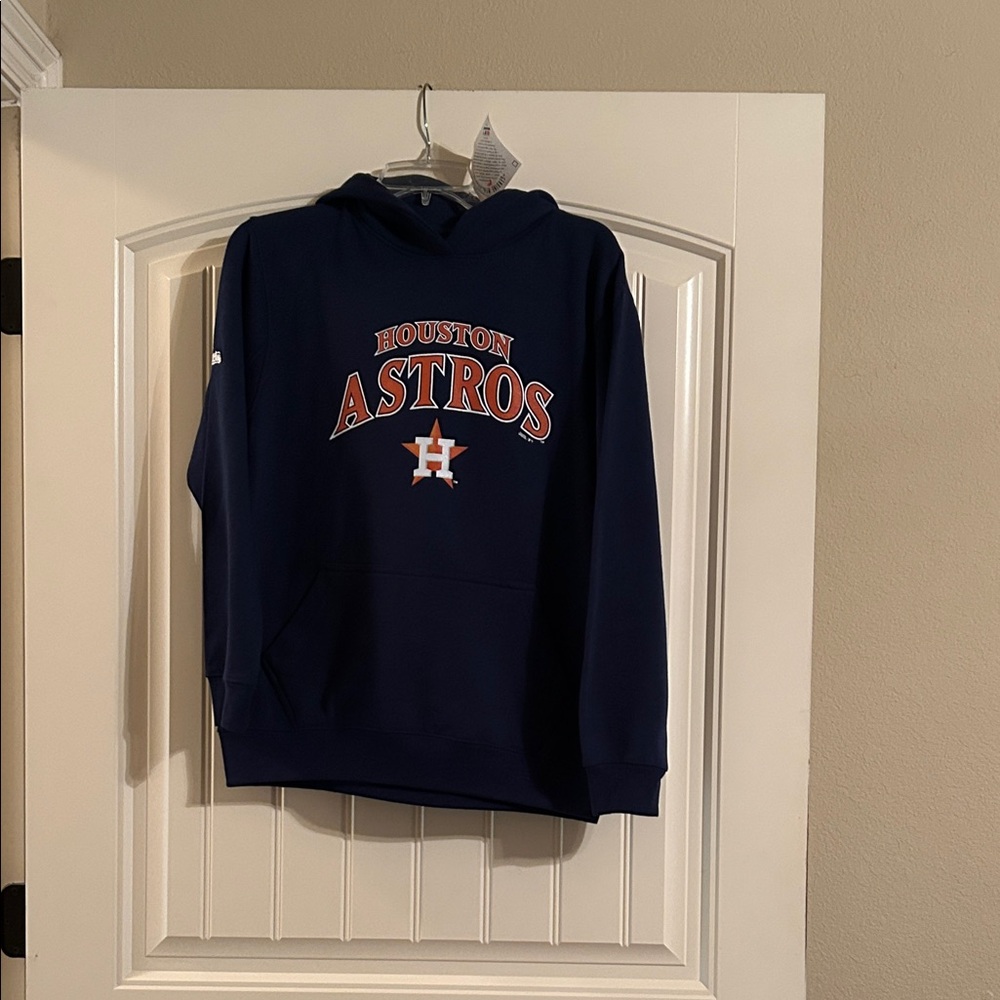 Stitches Houston Astros Navy Blue Hoodie with Orange & White Logo
